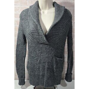 Ann Taylor Loft Gray Knit Sweater Alpaca Wool Roll Collar Pockets Pullover Sz XS
